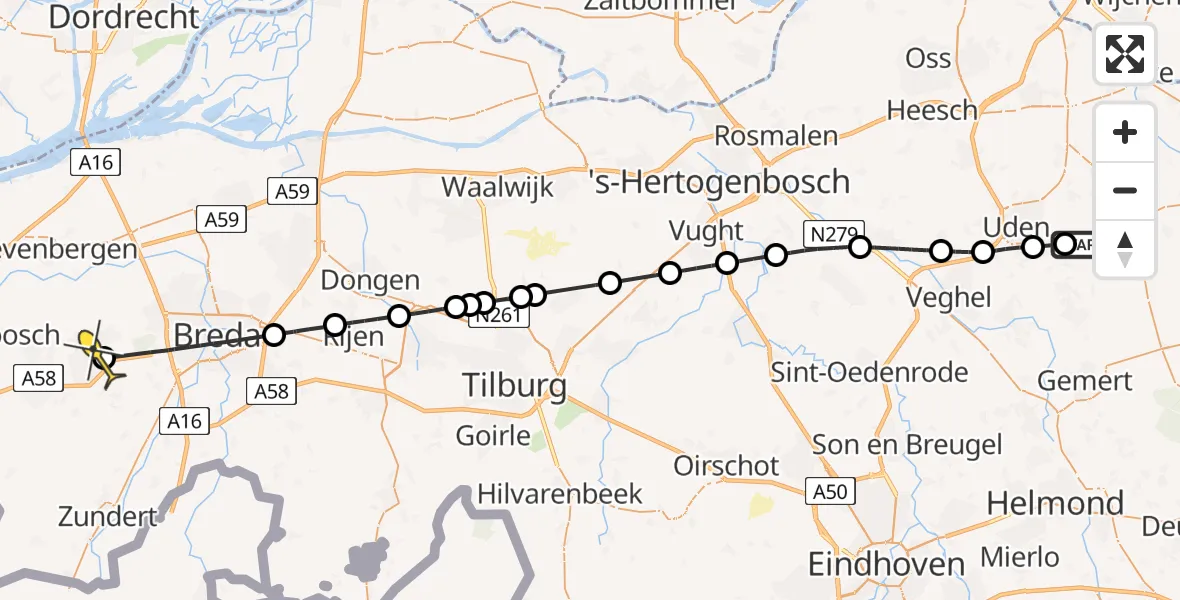 Routekaart van de vlucht: Lifeliner 3 naar Etten-Leur, Lagenheuvelstraat