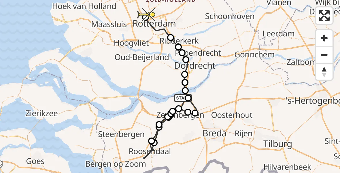 Routekaart van de vlucht: Politieheli naar Rotterdam The Hague Airport, Gorsdijk