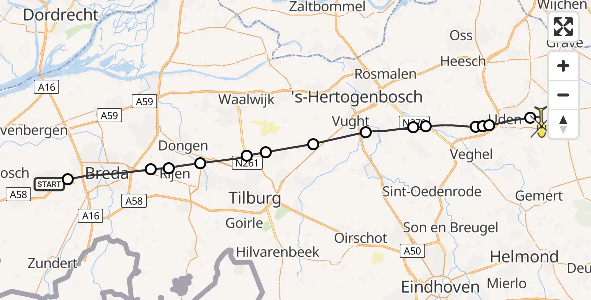 Routekaart van de vlucht: Lifeliner 3 naar Vliegbasis Volkel, Lage Bremberg