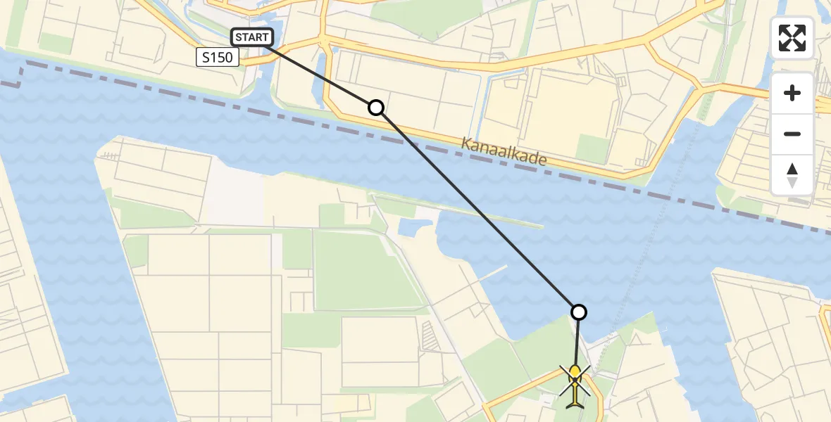 Routekaart van de vlucht: Lifeliner 1 naar Amsterdam Heliport, Capriweg