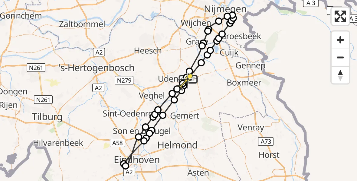 Routekaart van de vlucht: Lifeliner 3 naar Vliegbasis Volkel, Uilweg