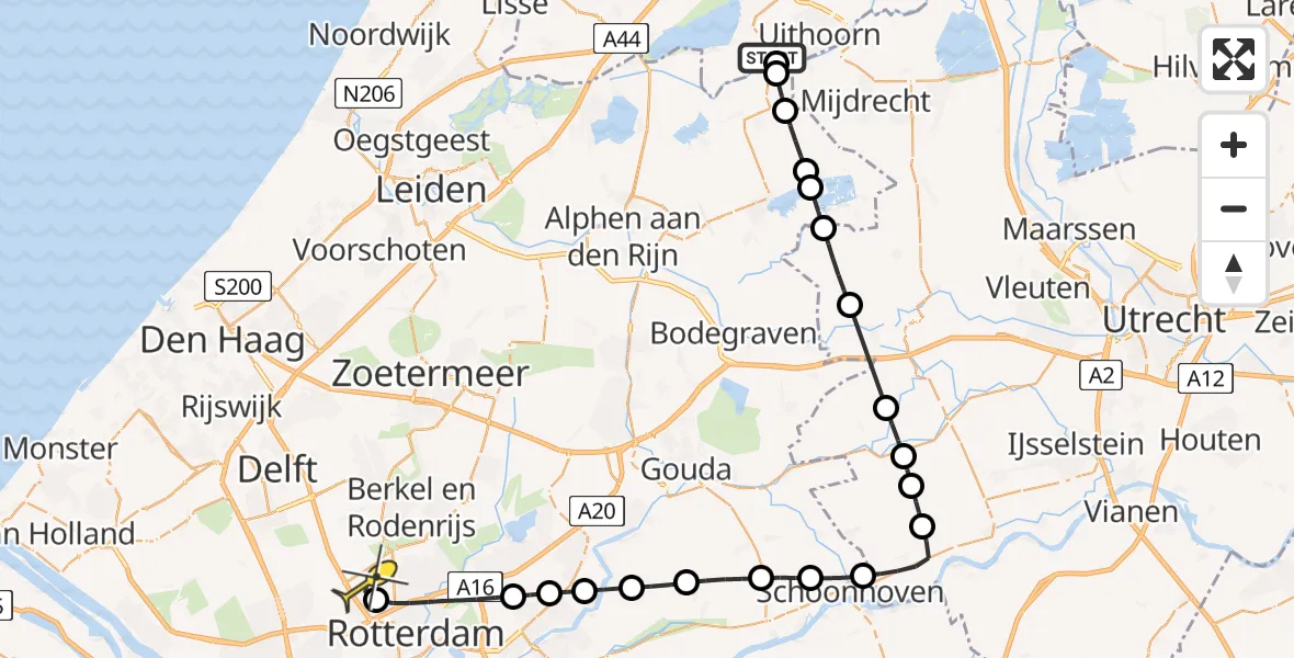 Routekaart van de vlucht: Lifeliner 2 naar Rotterdam The Hague Airport, Blokland