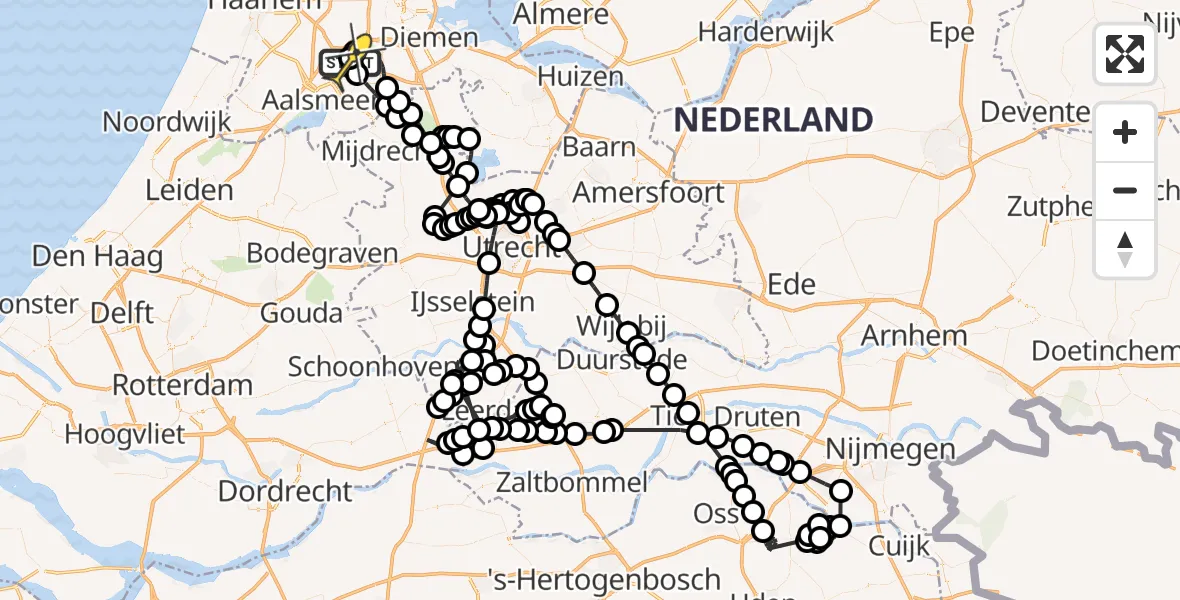 Routekaart van de vlucht: Politieheli naar Schiphol, Amsterdam-Bataviaweg