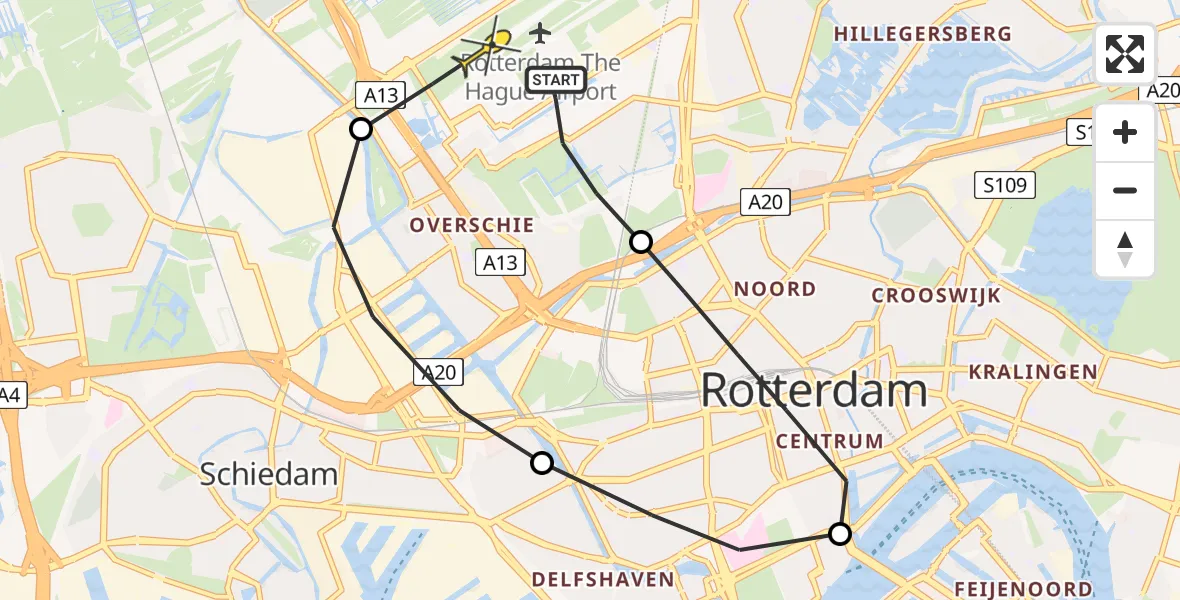 Routekaart van de vlucht: Lifeliner 2 naar Rotterdam The Hague Airport, Zestienhoven