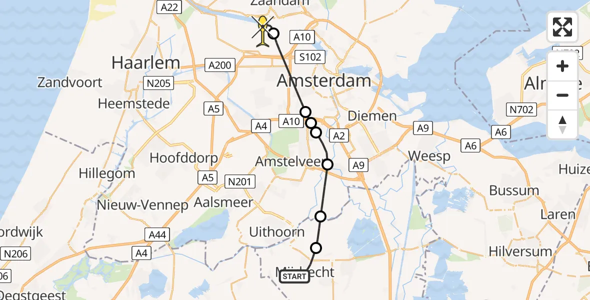 Routekaart van de vlucht: Lifeliner 1 naar Amsterdam Heliport, Croonstadtlaan