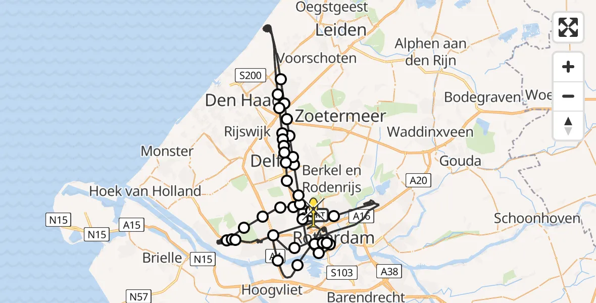 Routekaart van de vlucht: Politieheli naar Rotterdam The Hague Airport, Ada Lovelacestraat