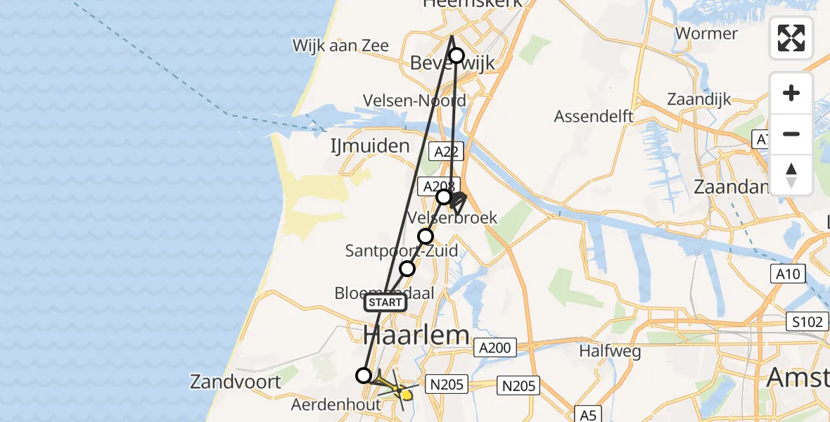 Routekaart van de vlucht: Politieheli naar Haarlem, Veen en Duin