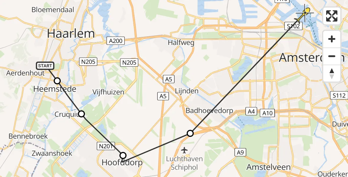 Routekaart van de vlucht: Politiehelikopter naar Amsterdam, Reinier van Holylaan