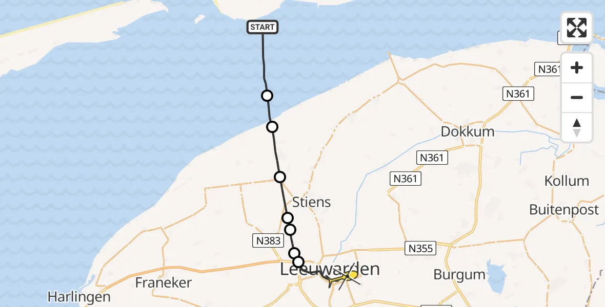 Routekaart van de vlucht: Ambulanceheli naar Leeuwarden, Dantziggat