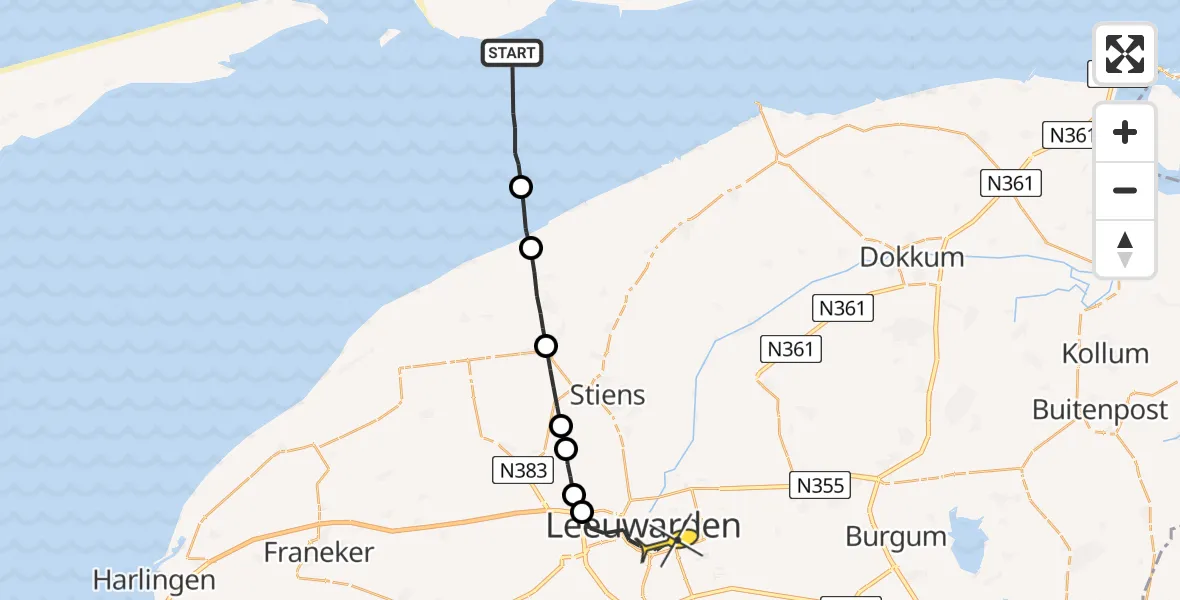 Routekaart van de vlucht: Ambulancehelikopter naar Leeuwarden, Dantziggat