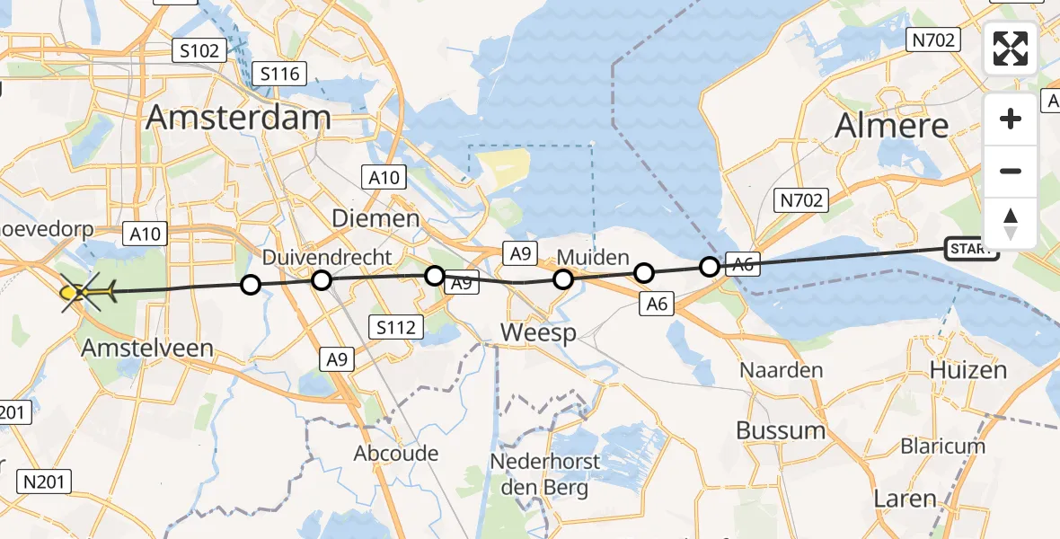 Routekaart van de vlucht: Politieheli naar Badhoevedorp, Dijkmeent