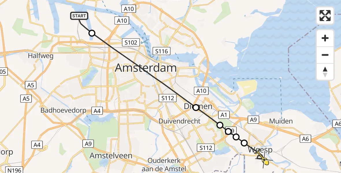 Routekaart van de vlucht: Lifeliner 1 naar Weesp, Corsicaweg