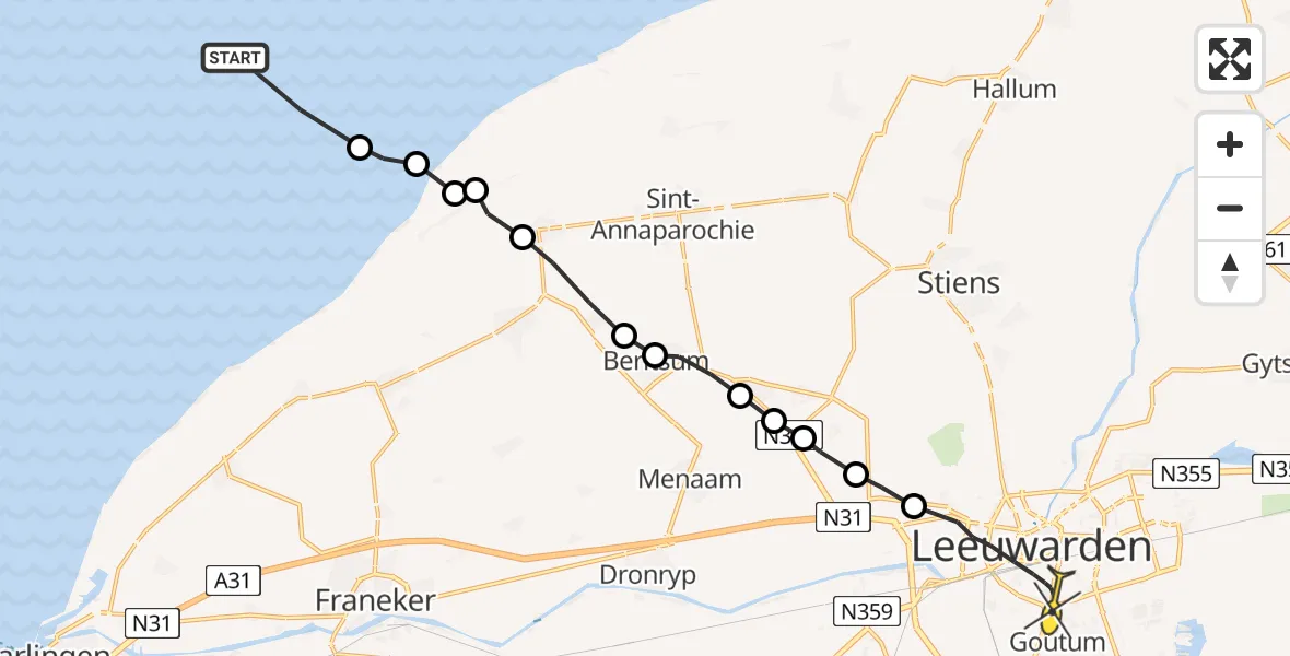 Routekaart van de vlucht: Ambulanceheli naar Leeuwarden, Vingegat