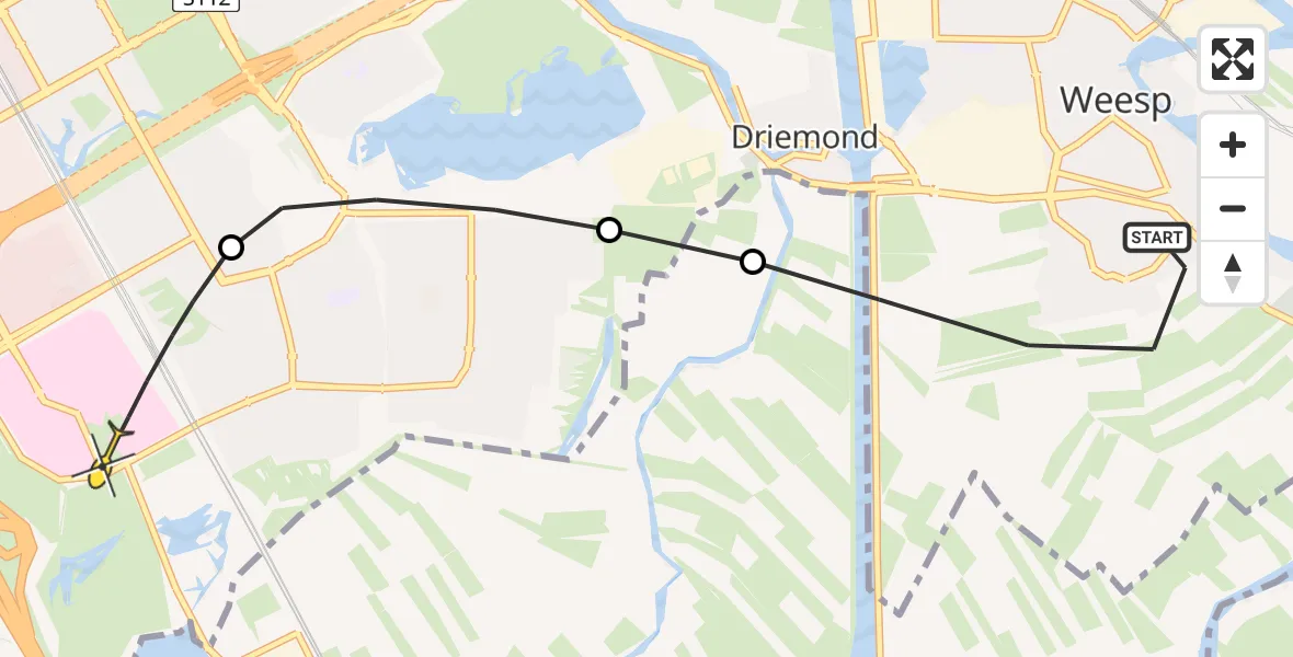 Routekaart van de vlucht: Lifeliner 1 naar Academisch Medisch Centrum (AMC), Aetsveldseweg