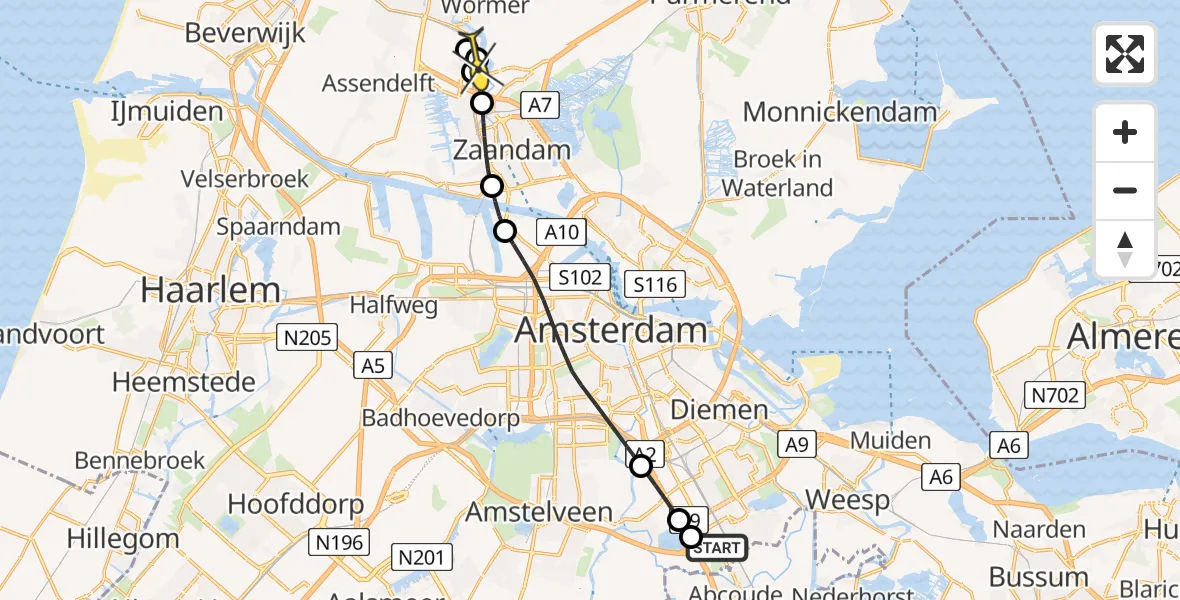 Routekaart van de vlucht: Lifeliner 1 naar Zaandijk, Lagedijk