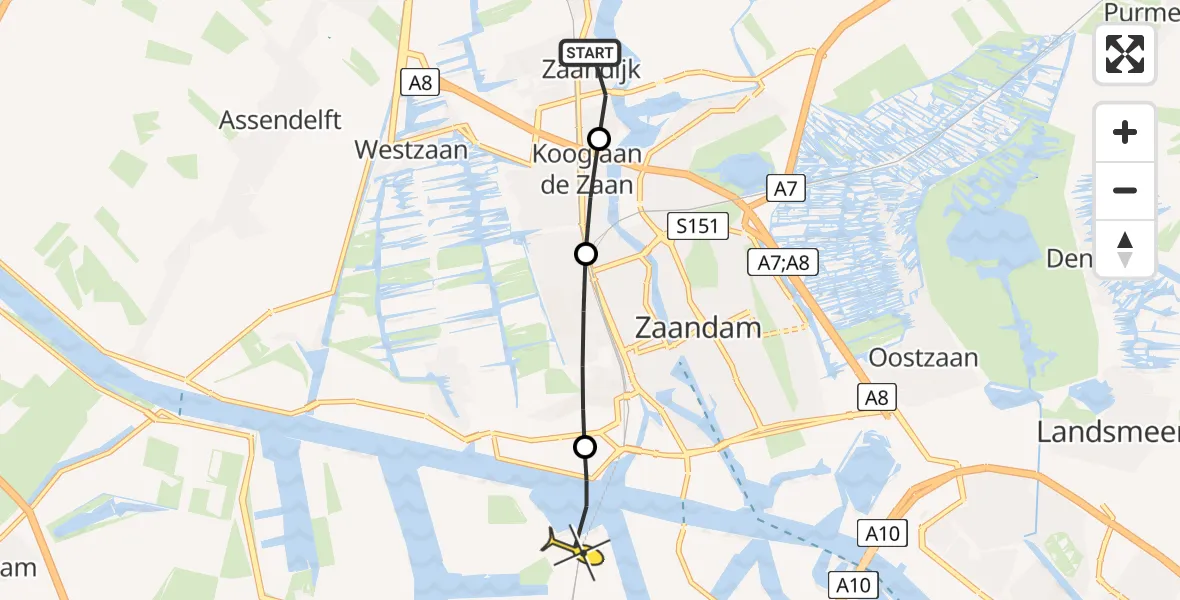 Routekaart van de vlucht: Lifeliner 1 naar Amsterdam Heliport, Boschjesstraat