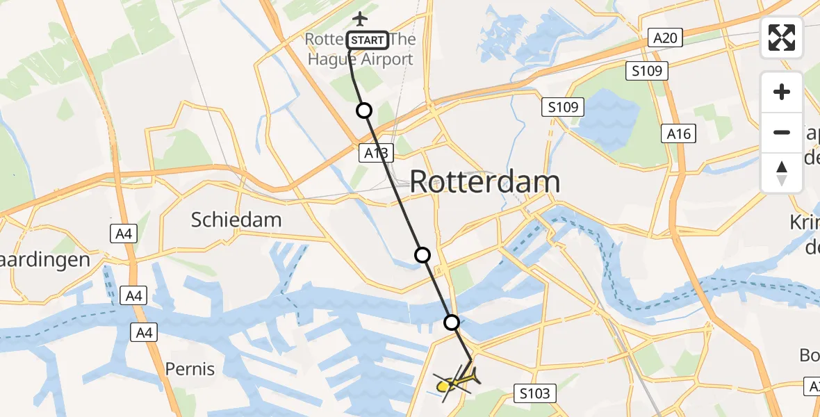 Routekaart van de vlucht: Lifeliner 2 naar Rotterdam, Deelenpad