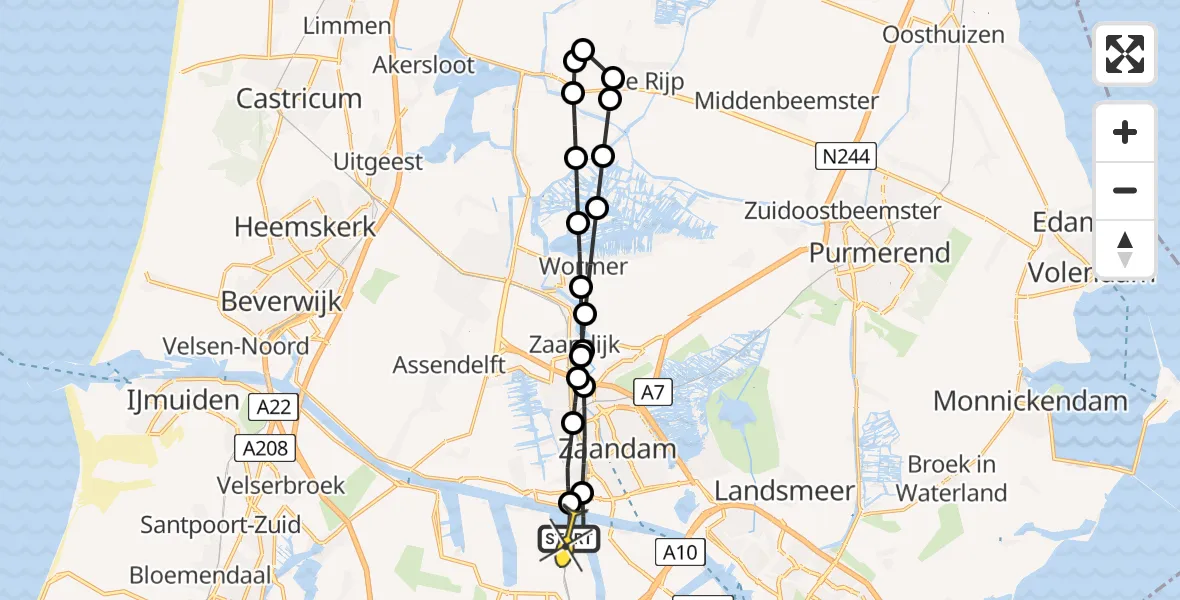 Routekaart van de vlucht: Lifeliner 1 naar Amsterdam Heliport, Elbaweg