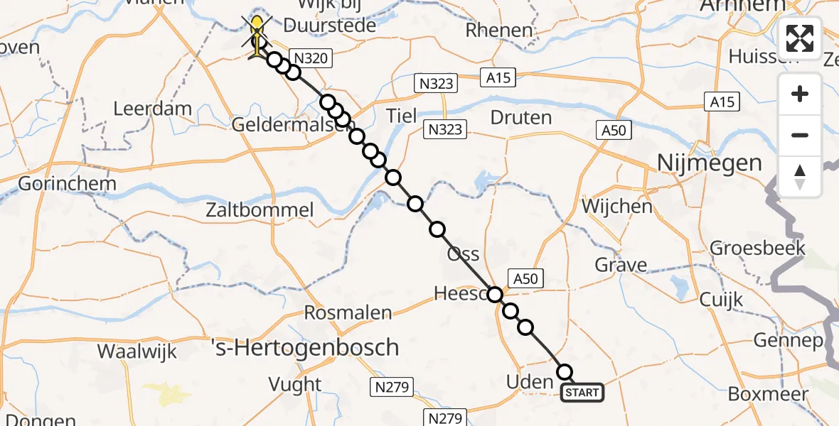 Routekaart van de vlucht: Lifeliner 3 naar Culemborg, Zeelandsedijk