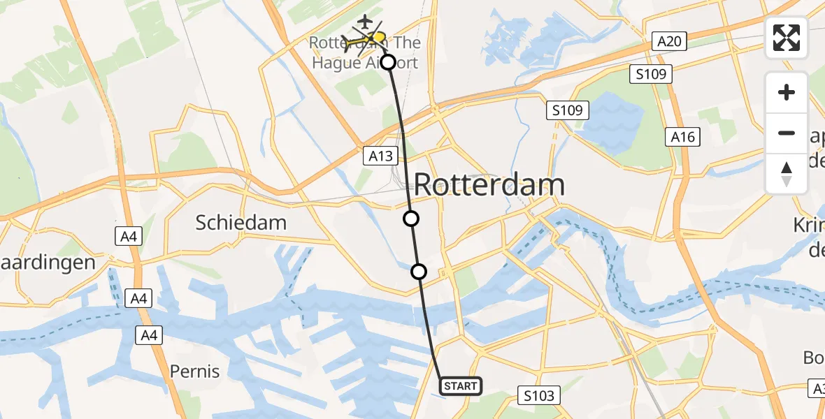 Routekaart van de vlucht: Lifeliner 2 naar Rotterdam The Hague Airport, Lloydkade