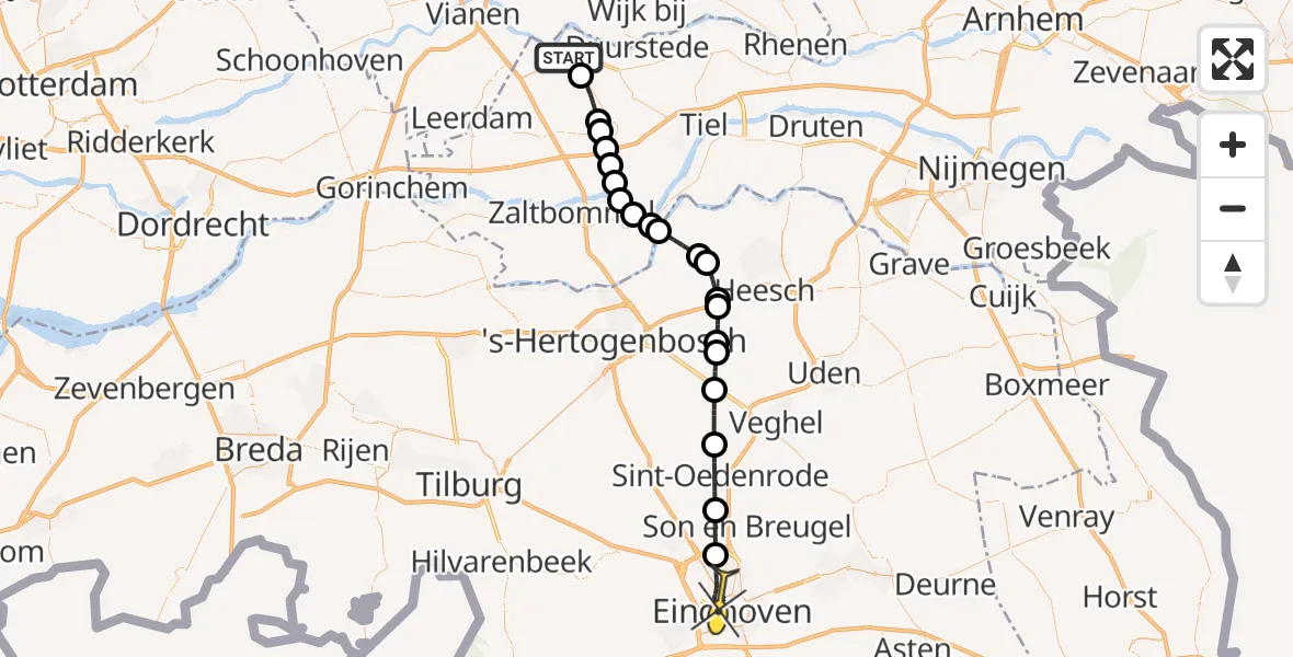 Routekaart van de vlucht: Lifeliner 3 naar Eindhoven, Rijksstraatweg