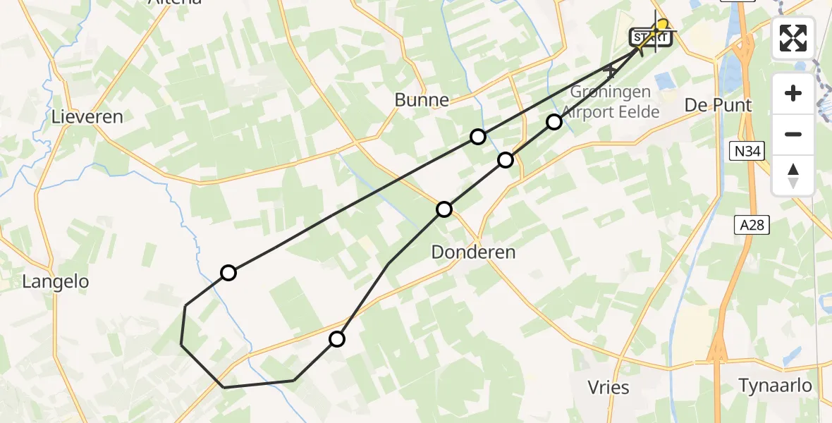 Routekaart van de vlucht: Lifeliner 4 naar Groningen Airport Eelde, Veldkampweg