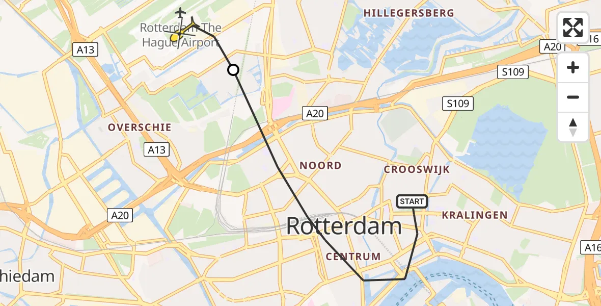 Routekaart van de vlucht: Lifeliner 2 naar Rotterdam The Hague Airport, Boompjeskade