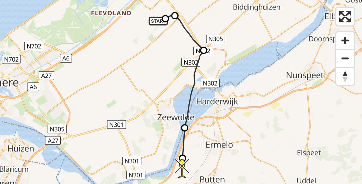 Routekaart van de vlucht: Ambulancehelikopter naar Putten, Eendentocht