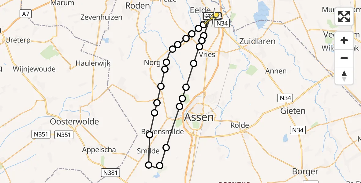 Routekaart van de vlucht: Lifeliner 4 naar Groningen Airport Eelde, Moespot