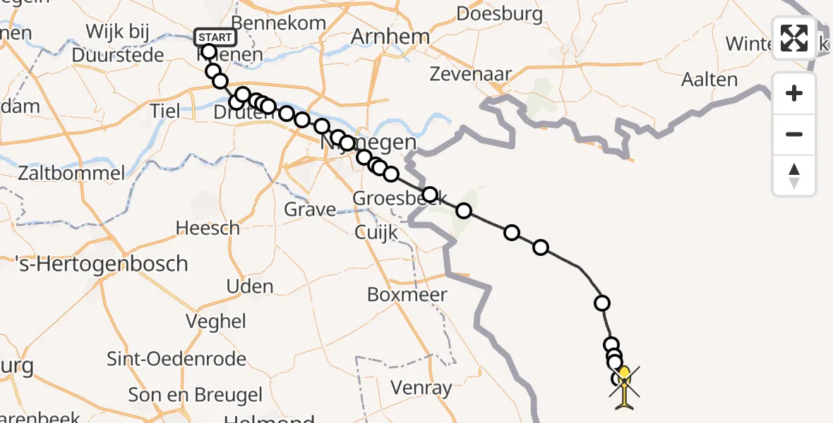 Routekaart van de vlucht: Ambulancehelikopter naar Addenshoeve