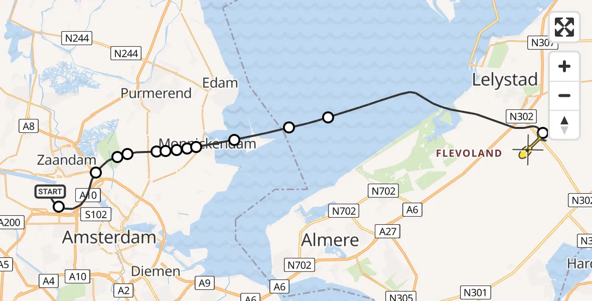 Routekaart van de vlucht: Traumaheli naar Lelystad Airport, Corsicaweg