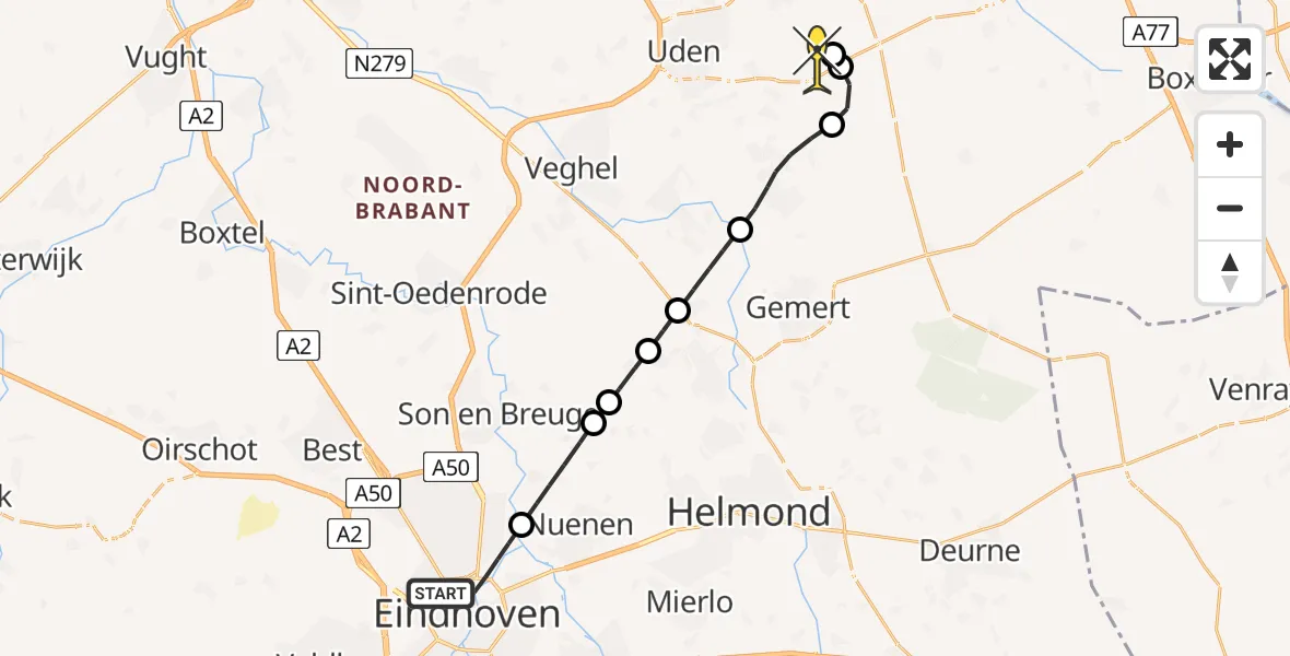 Routekaart van de vlucht: Lifeliner 3 naar Vliegbasis Volkel, Fellenoord