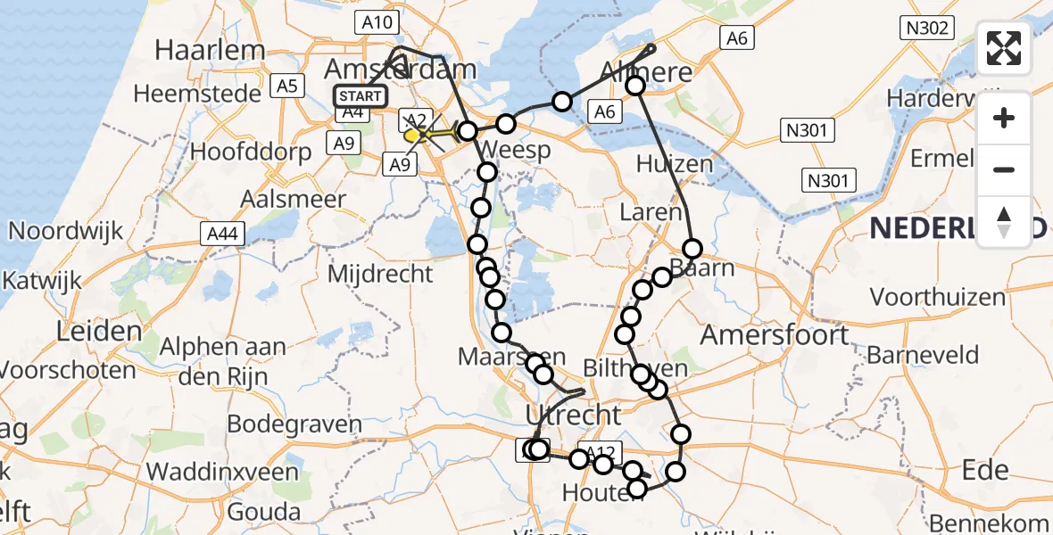 Routekaart van de vlucht: Politieheli naar Amsterdam-Duivendrecht, Karthuizersstraat