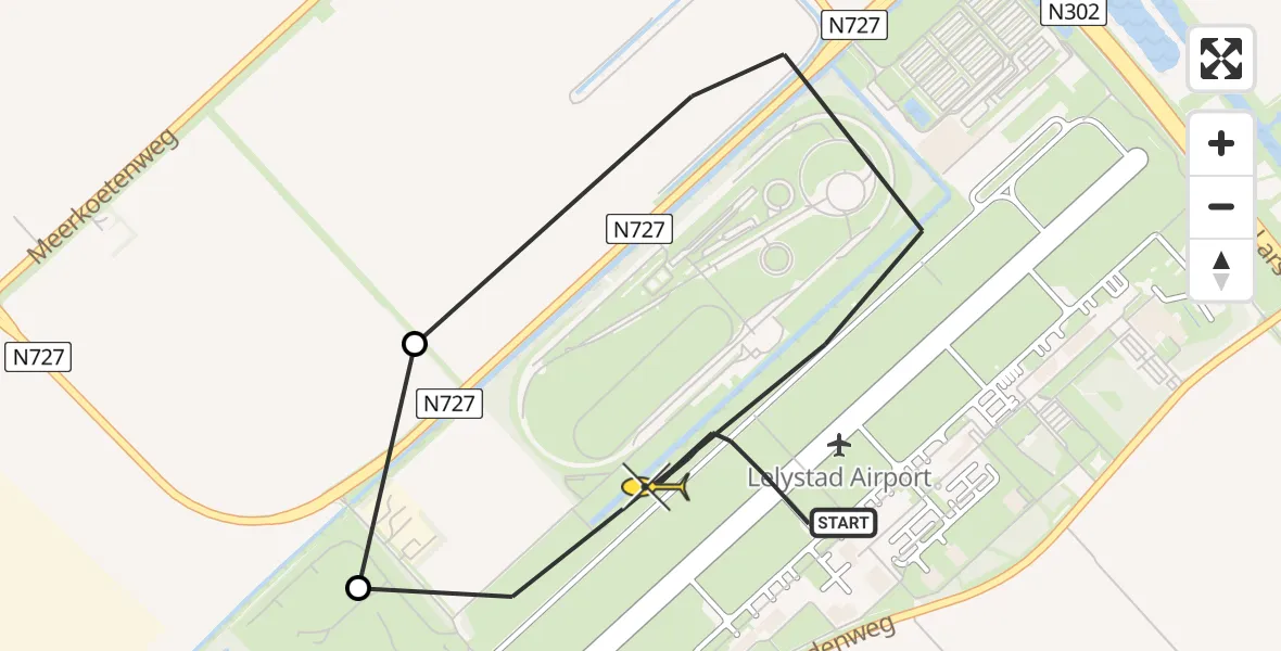 Routekaart van de vlucht: Traumaheli naar Lelystad Airport, Flamingoweg