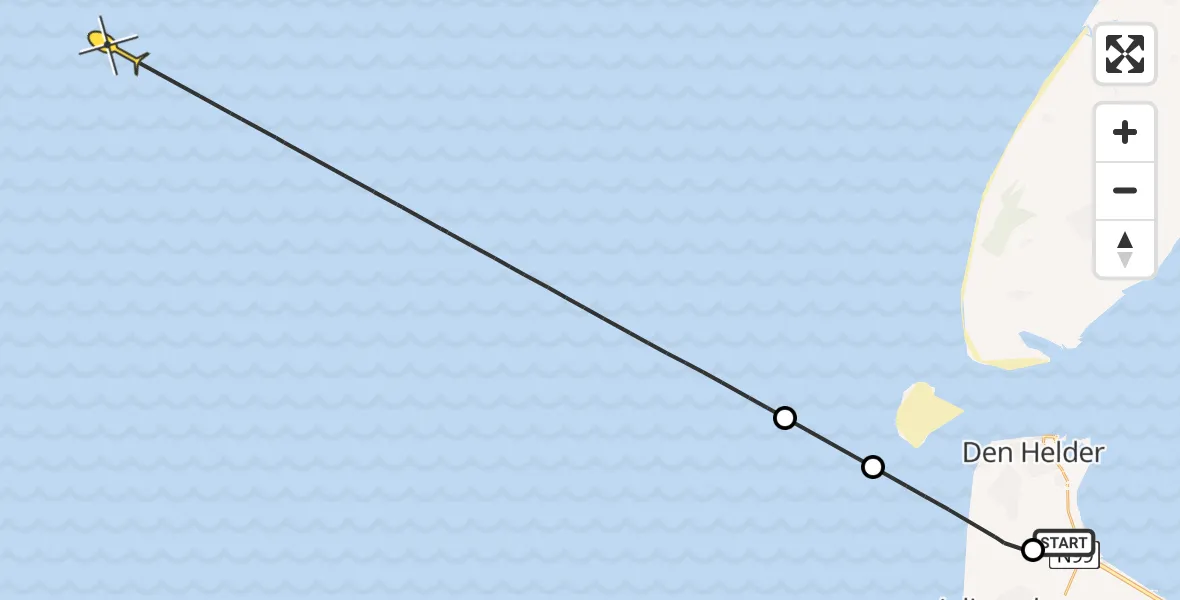Routekaart van de vlucht: Kustwachthelikopter naar Middenvliet