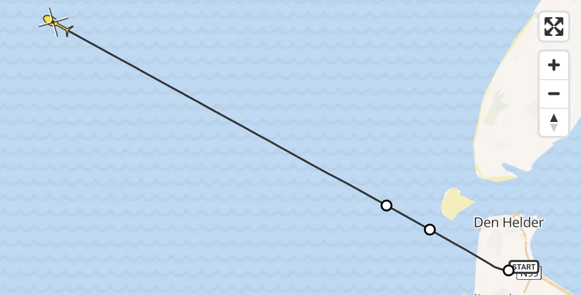 Vluchtroute Kustwachthelikopter van Vliegveld De Kooy naar 
