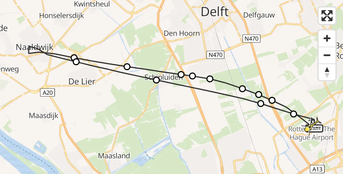 Routekaart van de vlucht: Lifeliner 2 naar Rotterdam The Hague Airport, Brandenburgbaan