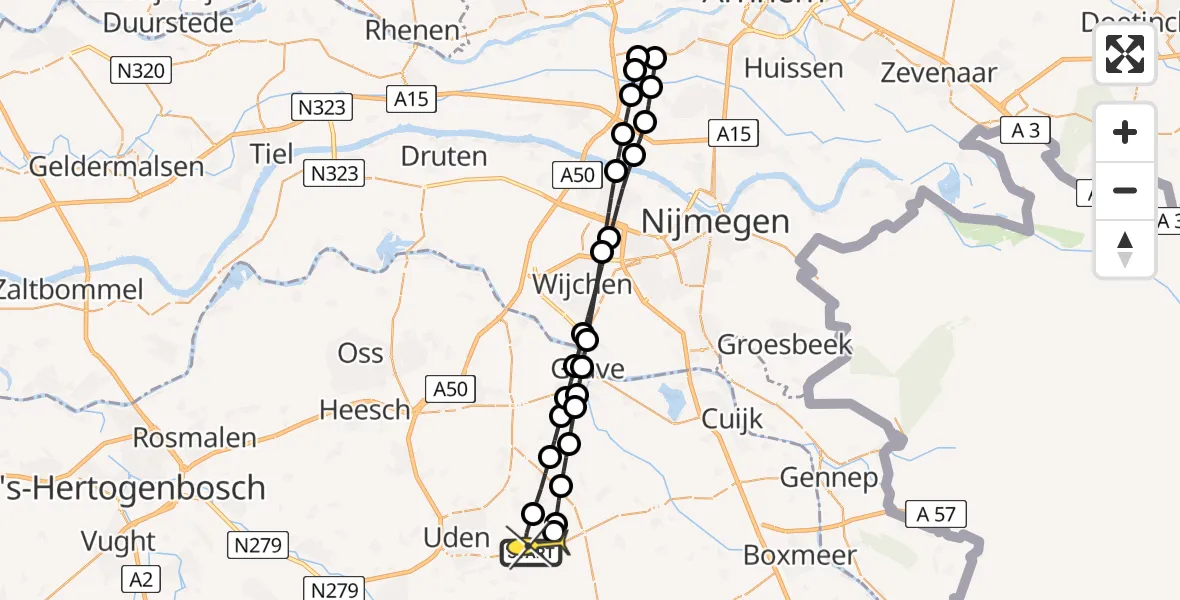 Routekaart van de vlucht: Lifeliner 3 naar Vliegbasis Volkel, Zeelandsedijk