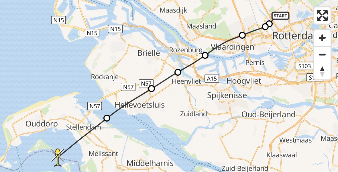 Routekaart van de vlucht: Lifeliner 2 naar Brouwershaven, Parallelstraat