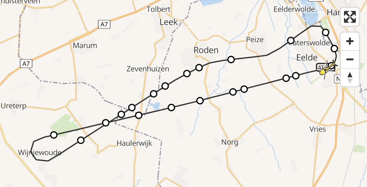 Routekaart van de vlucht: Lifeliner 4 naar Groningen Airport Eelde, Veldkampweg