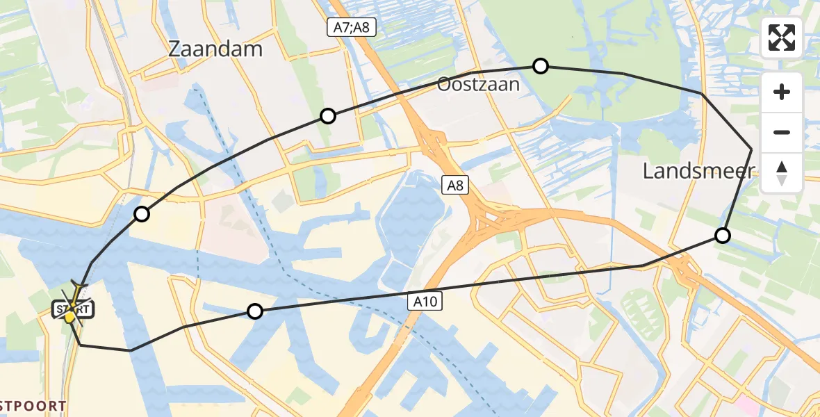 Routekaart van de vlucht: Lifeliner 1 naar Amsterdam Heliport, Lipariweg