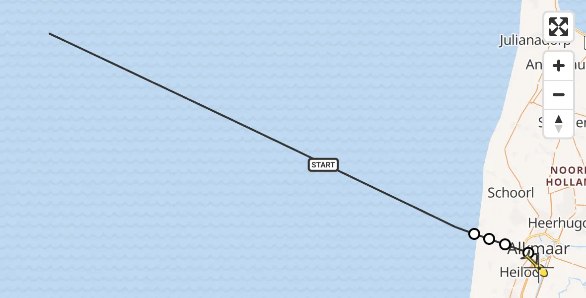 Routekaart van de vlucht: Kustwachthelikopter naar Alkmaar, Parelweg