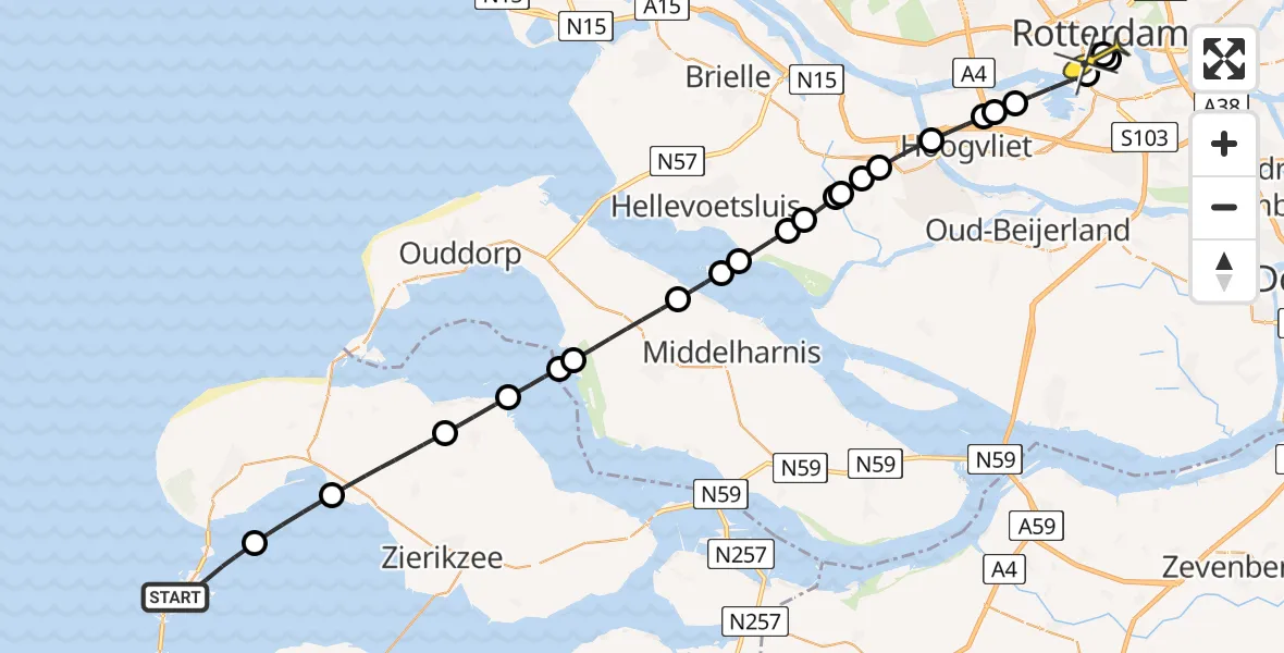 Routekaart van de vlucht: Lifeliner 2 naar Erasmus MC, Faelweg