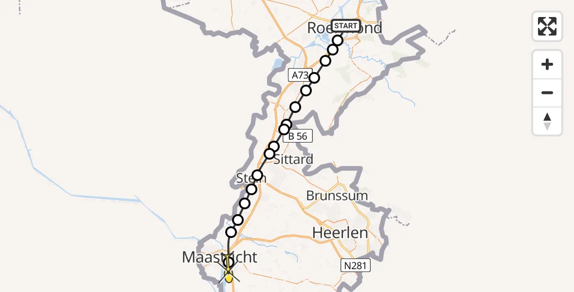 Routekaart van de vlucht: Lifeliner 3 naar Maastricht UMC+, Monseigneur van Gilsstraat