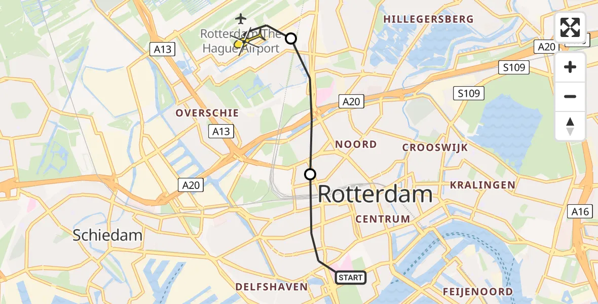 Routekaart van de vlucht: Lifeliner 2 naar Rotterdam The Hague Airport, Westzeedijk