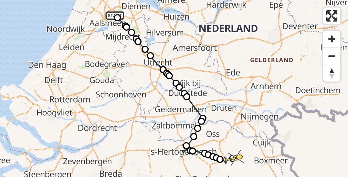 Routekaart van de vlucht: Politieheli naar Vliegbasis Volkel, Legmeerdijk