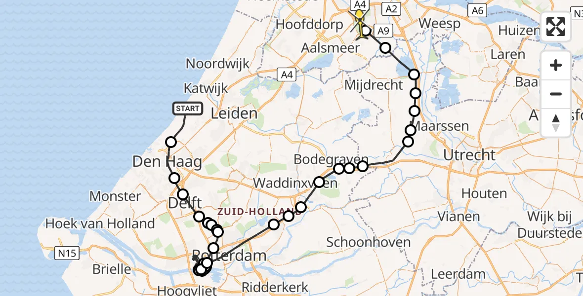 Routekaart van de vlucht: Politieheli naar Amstelveen, Ganzenhoekweg