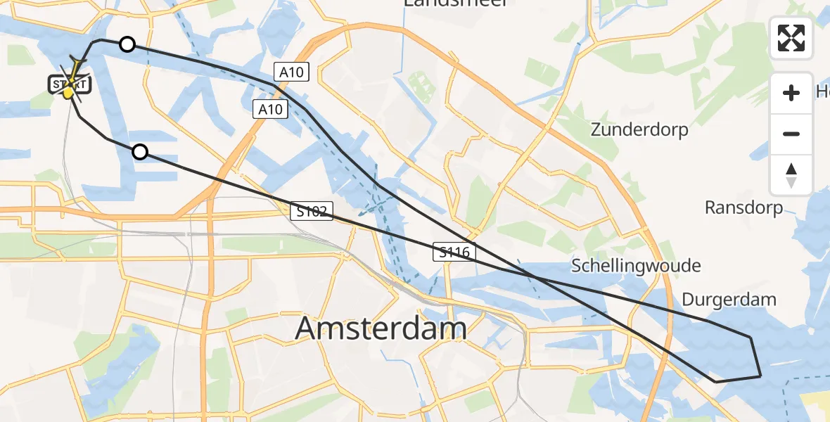 Routekaart van de vlucht: Lifeliner 1 naar Amsterdam Heliport, Westhaven