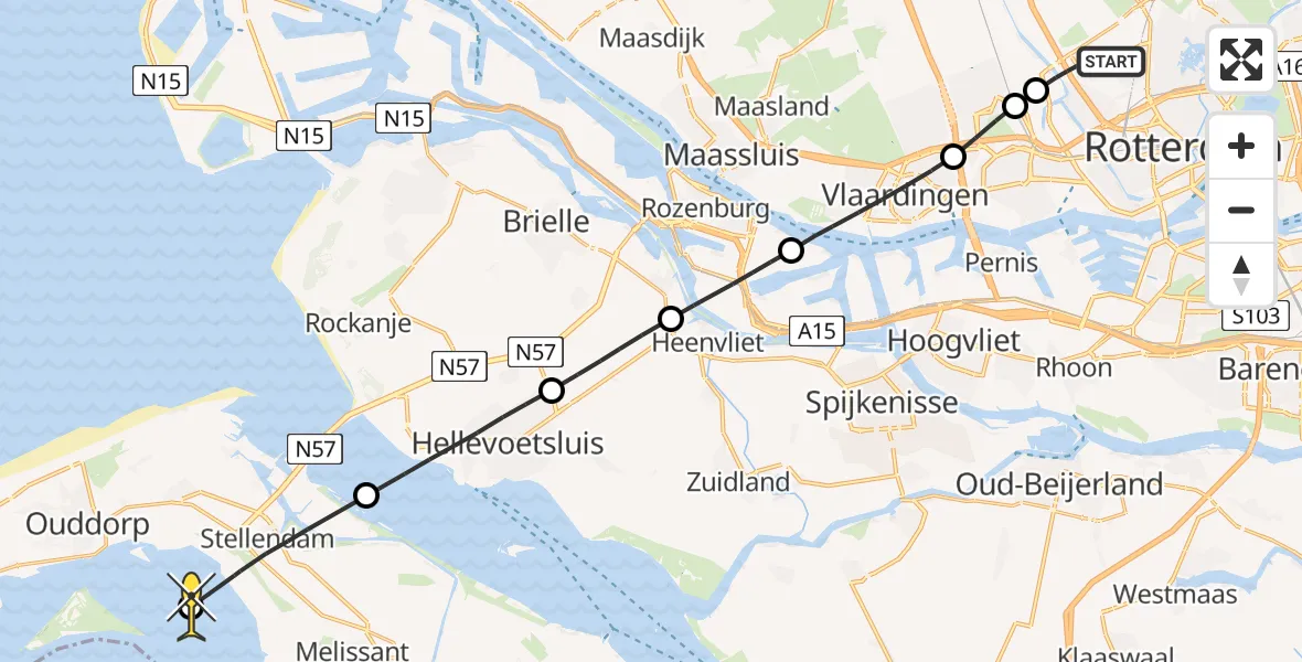 Routekaart van de vlucht: Lifeliner 2 naar Goedereede, Parallelstraat