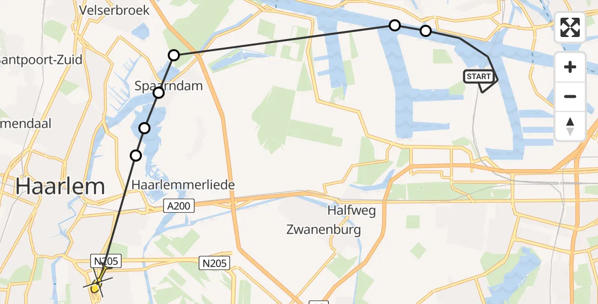 Routekaart van de vlucht: Lifeliner 1 naar Haarlem, Elbaweg